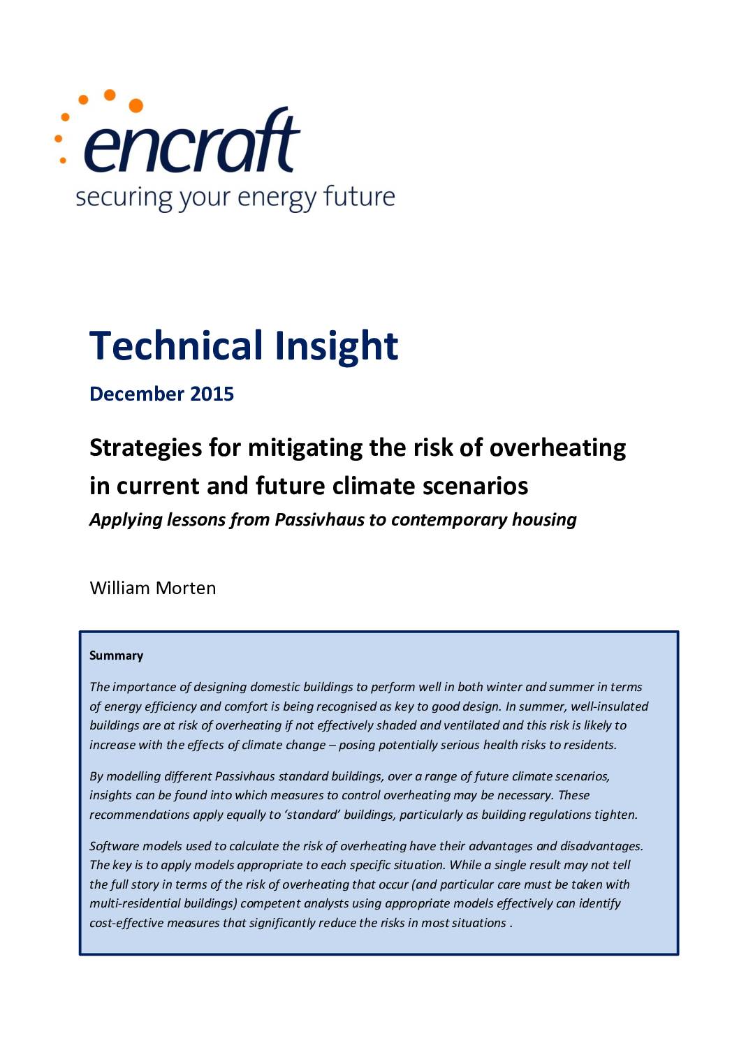 Strategies for mitigating the risk of overheating in current and future climate scenarios