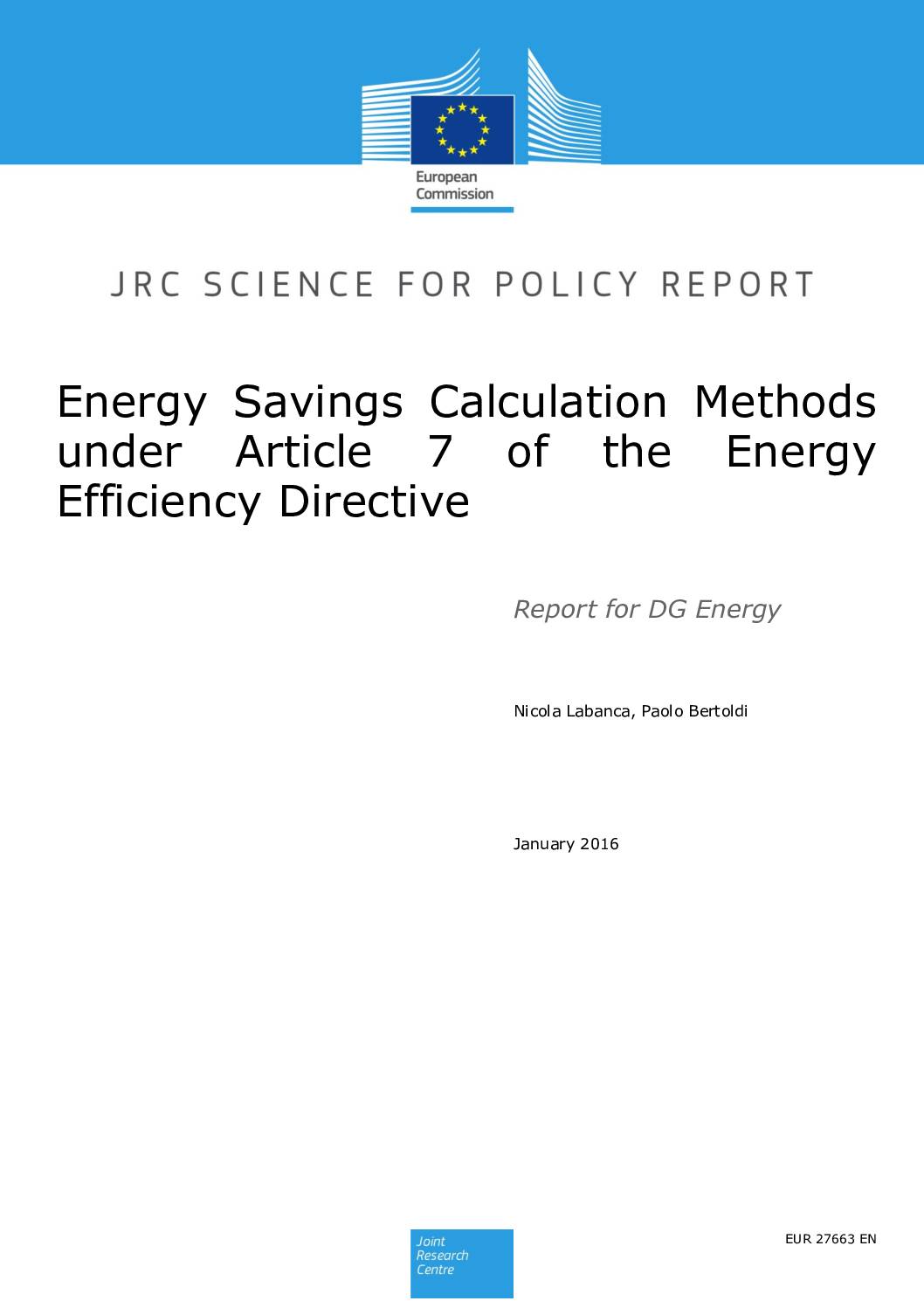 Energy Savings Calculation Methods under Article 7 of the Energy Efficiency Directive