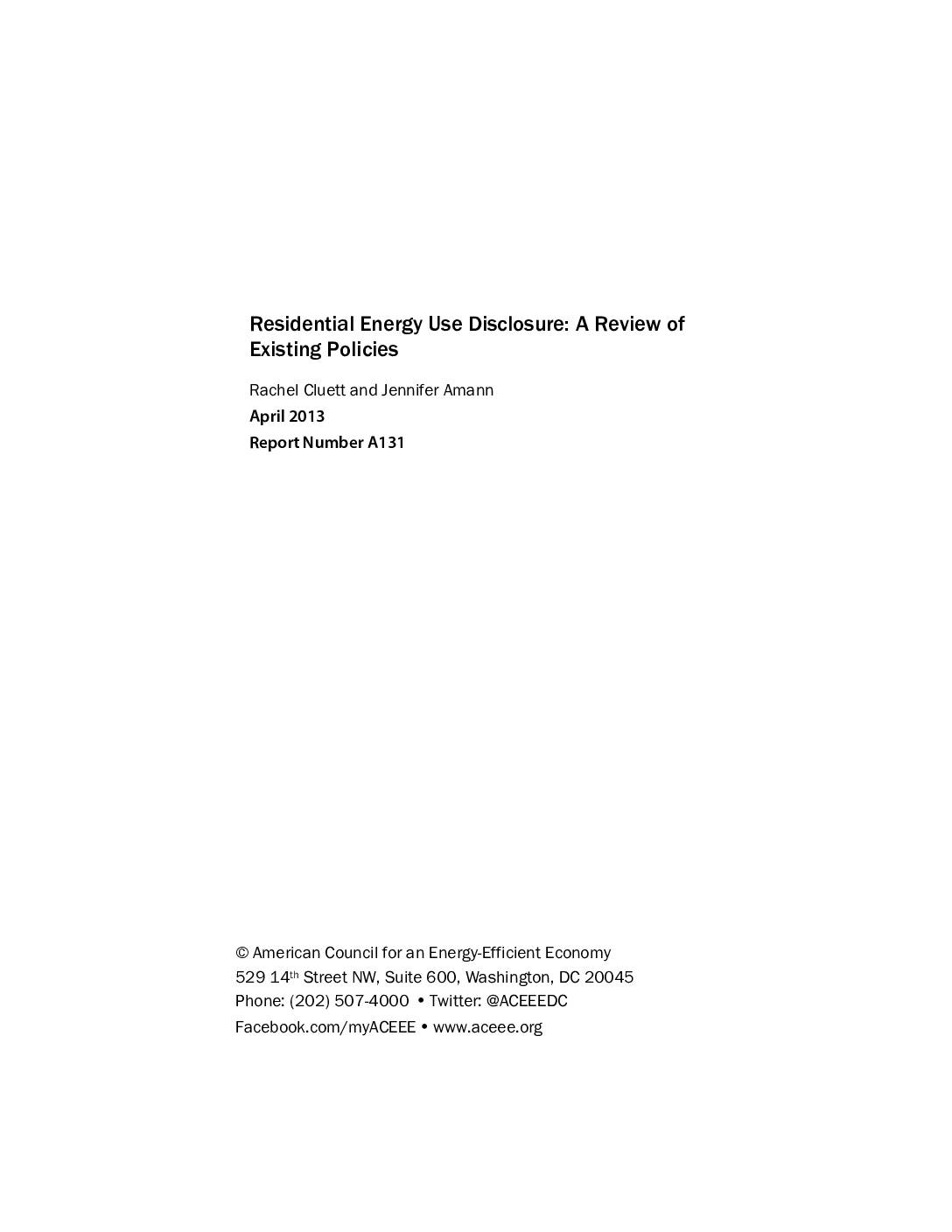Residential Energy Use Disclosure: A Review of Existing Policies