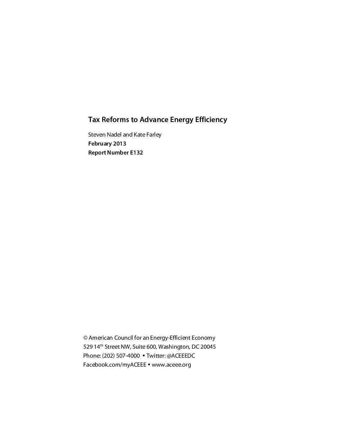 Tax Reforms to Advance Energy Efficiency