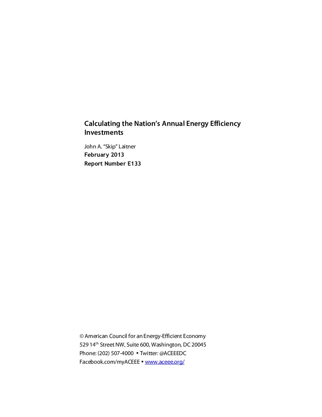 Calculating the Nation’s Annual Energy Efficiency Investments