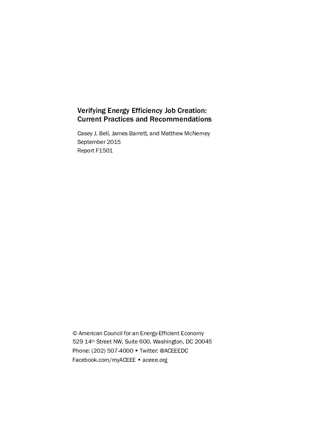 Verifying Energy Efficiency Job Creation: Current Practices and Recommendations