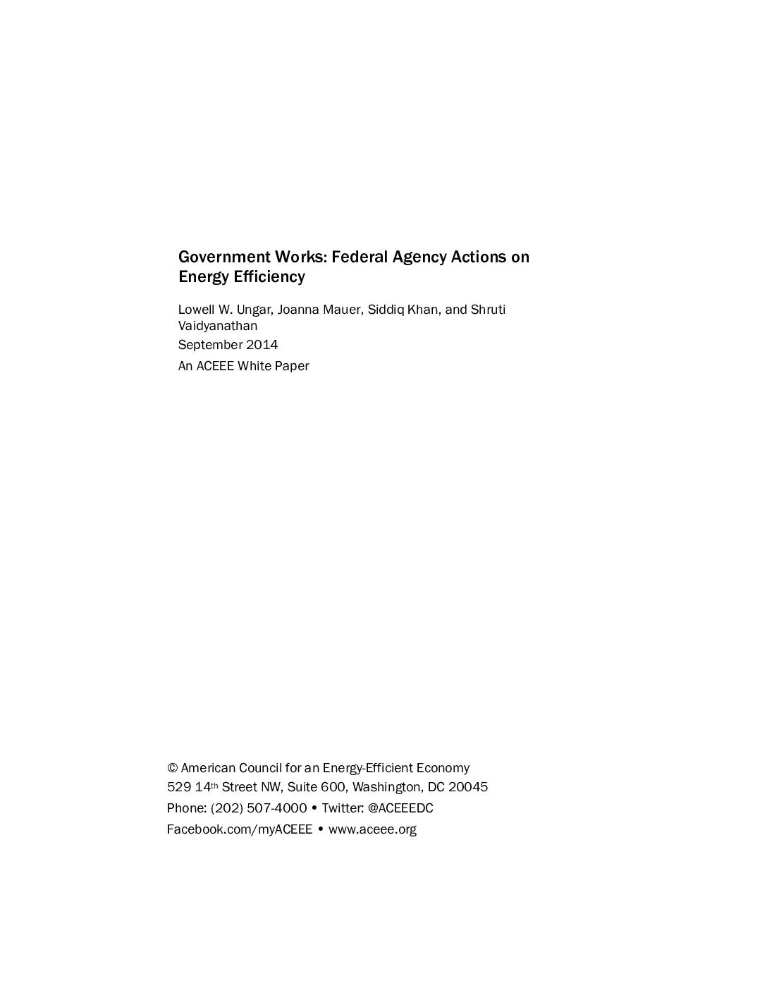 Government Works: Federal Agency Actions on Energy Efficiency