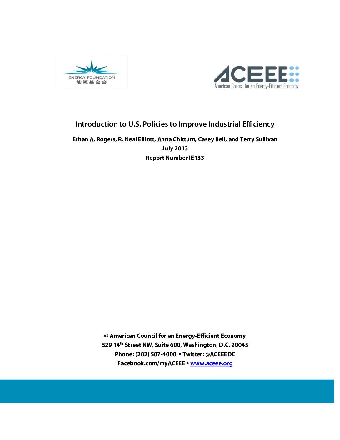 An Introduction to U.S. Policies to Improve Industrial Energy Efficiency