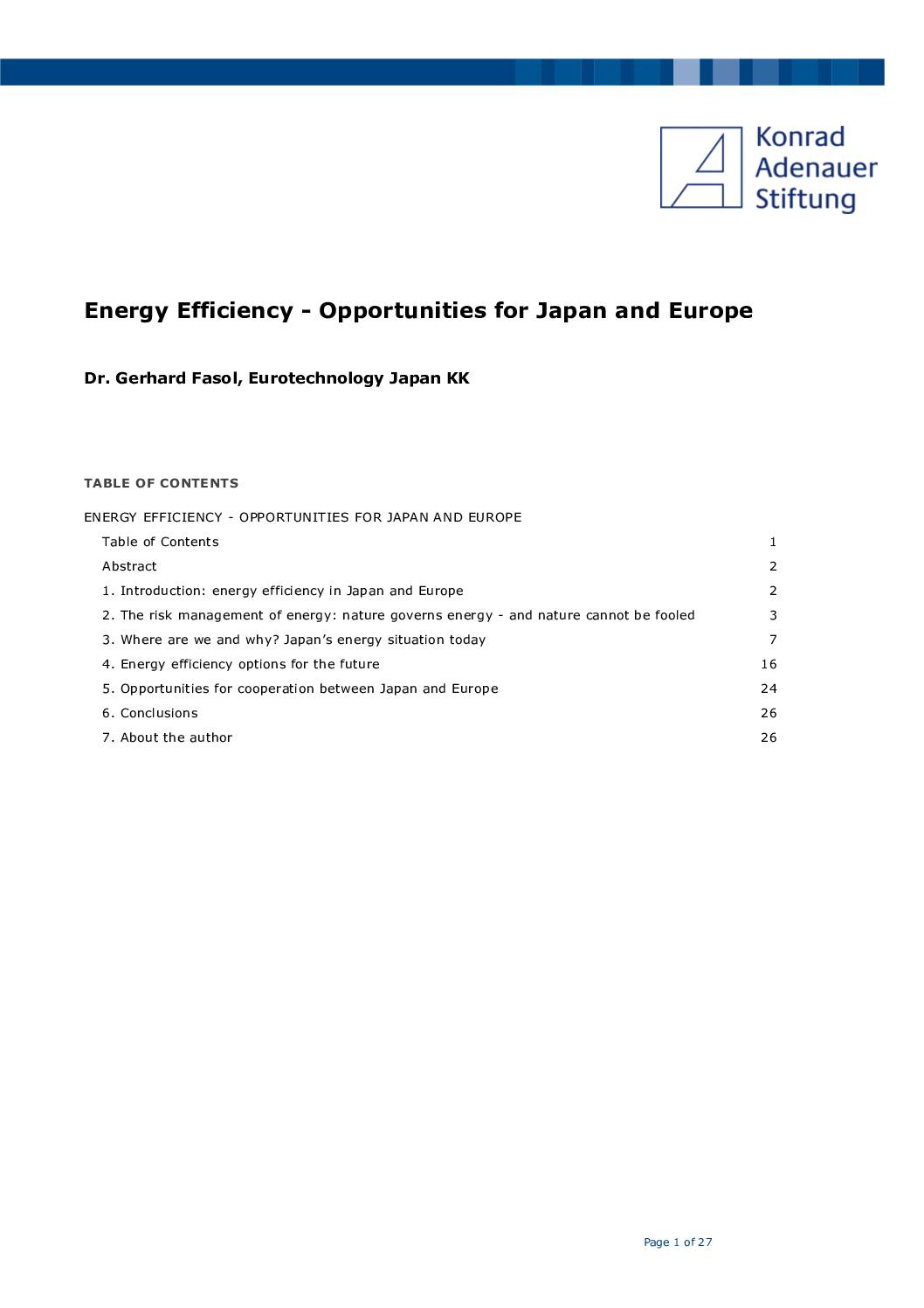 Energy Efficiency – Opportunities for Japan and Europe