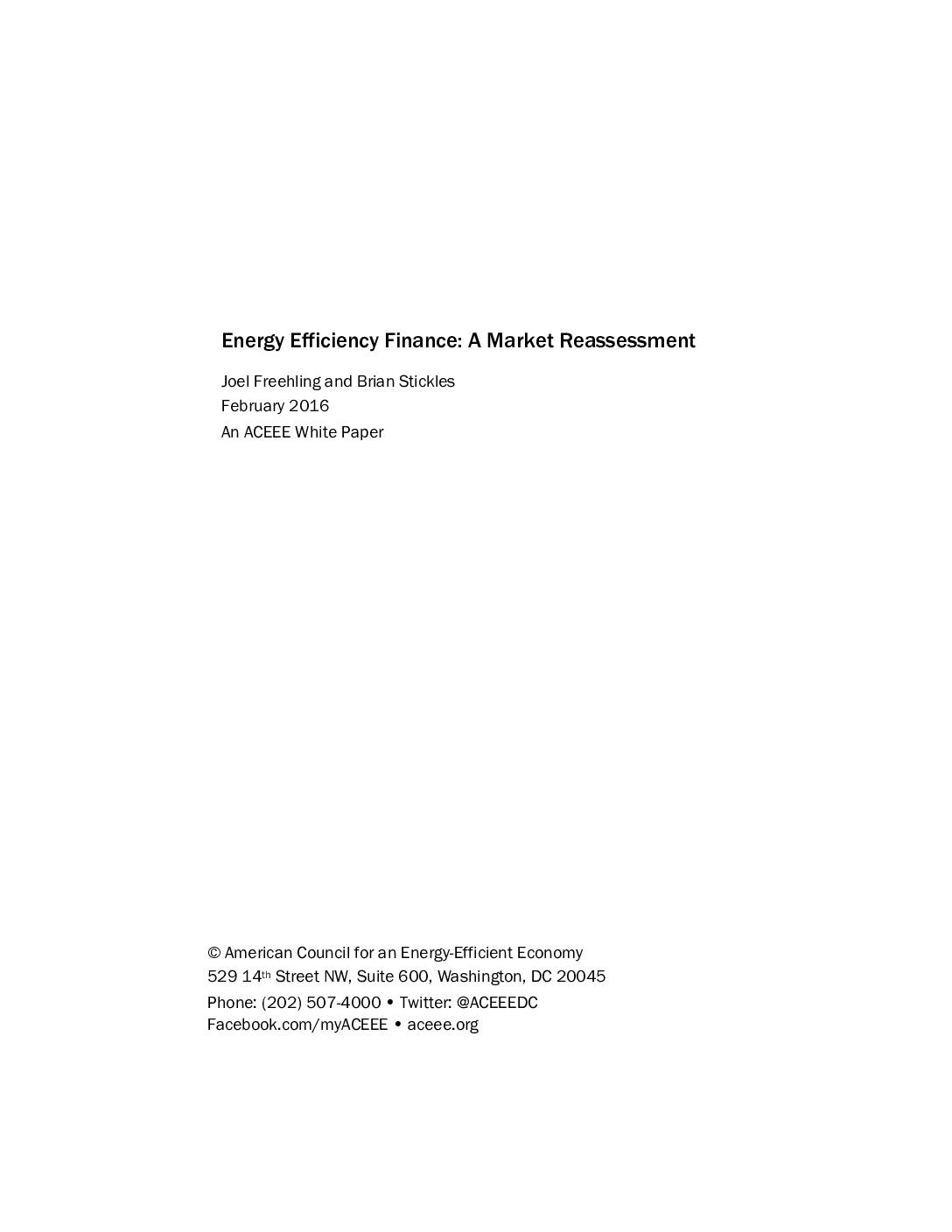 Energy Efficiency Finance: A Market Reassessment