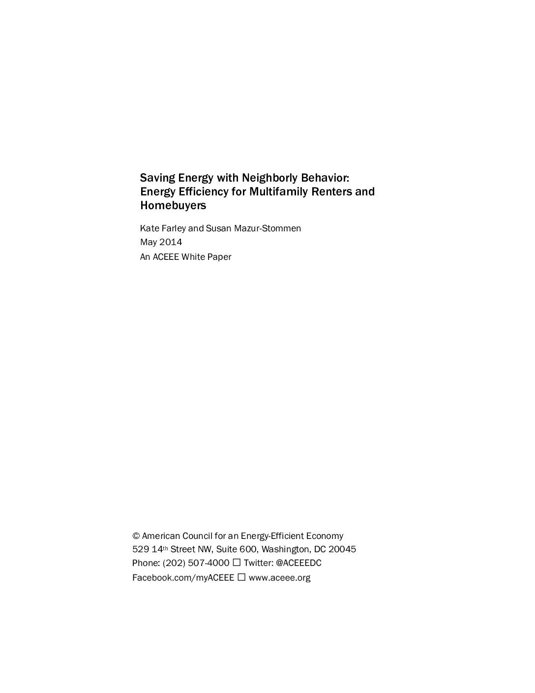Saving Energy with Neighborly Behavior: Energy Efficiency for Multifamily Renters and Homebuyers