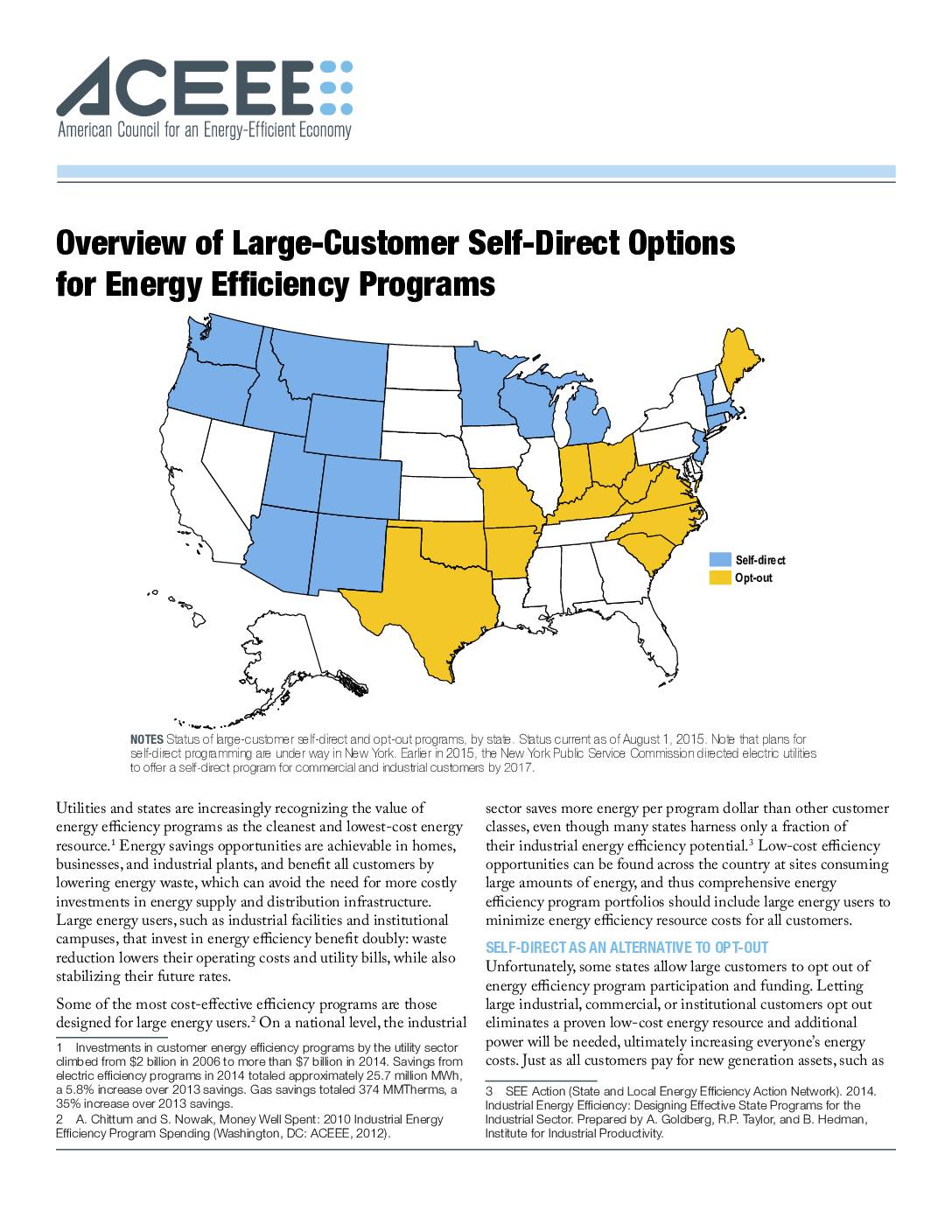 Overview of Large-Customer Self-Direct Options for Energy Efficiency Programs