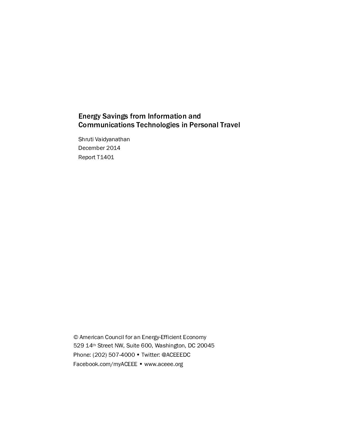 Energy Savings from Information and Communications Technologies in Personal Travel