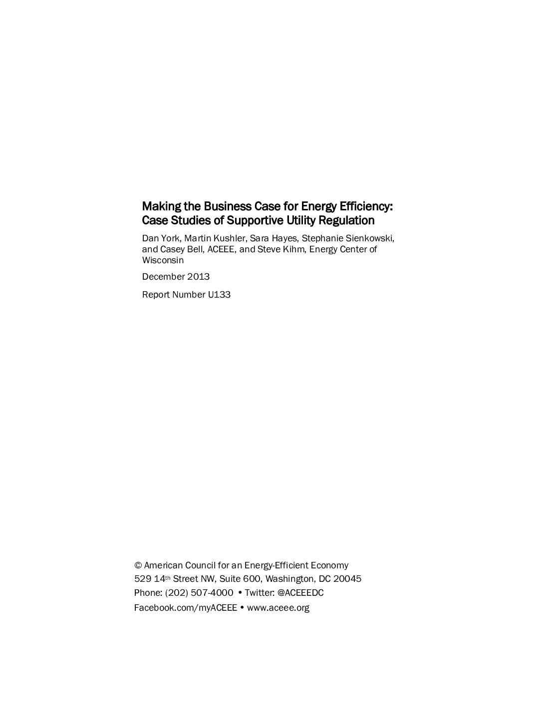 Making the Business Case for Energy Efficiency: Case Studies of Supportive Utility Regulation