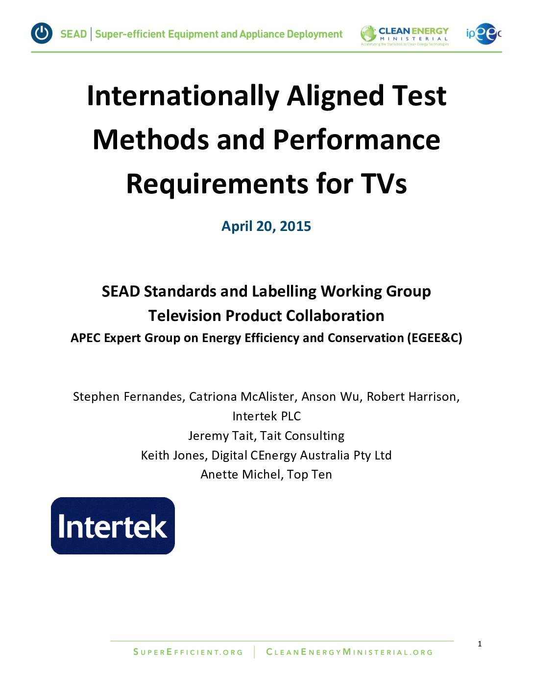 Internationally Aligned Test Methods and Performance Requirements for TVs