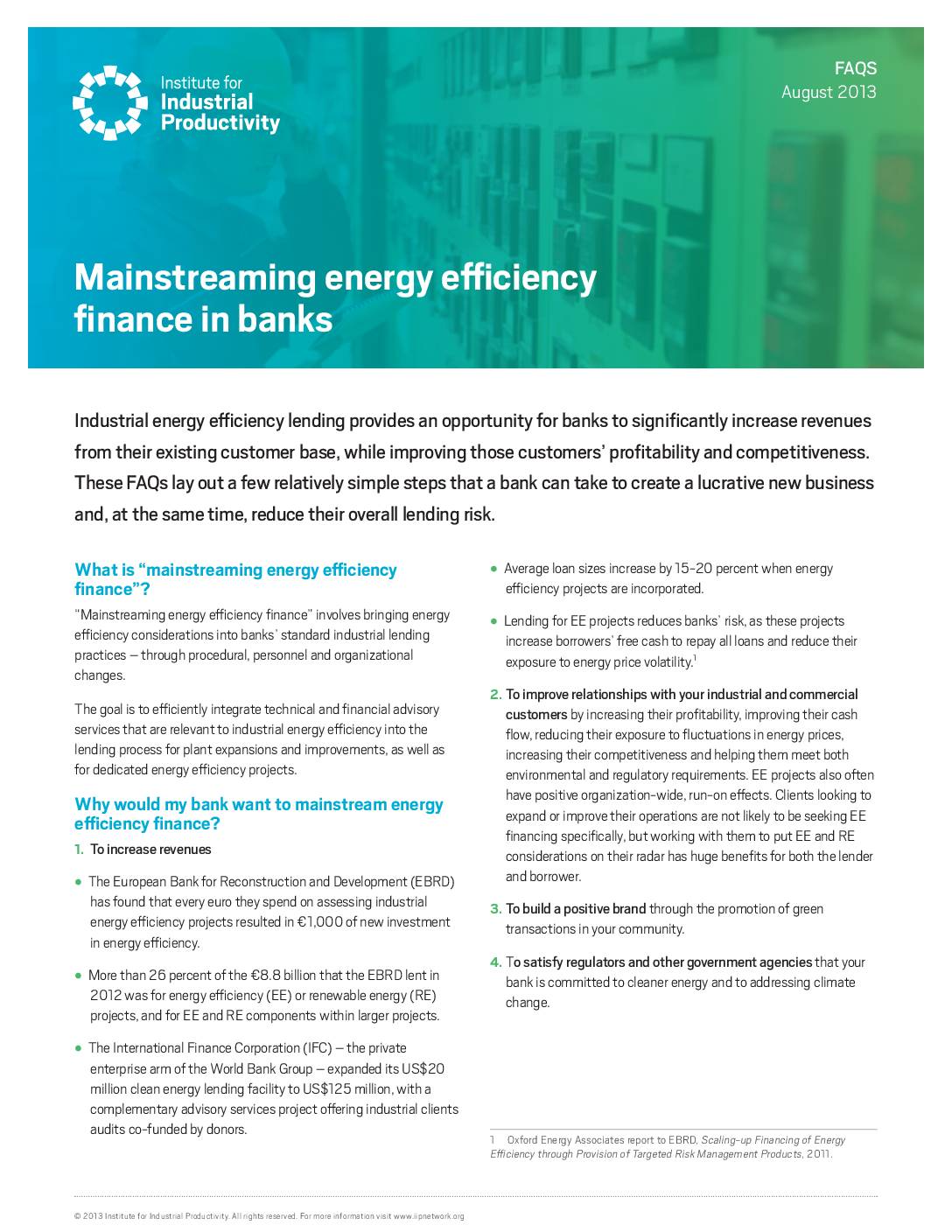 Mainstreaming energy efficiency finance in banks – FAQ