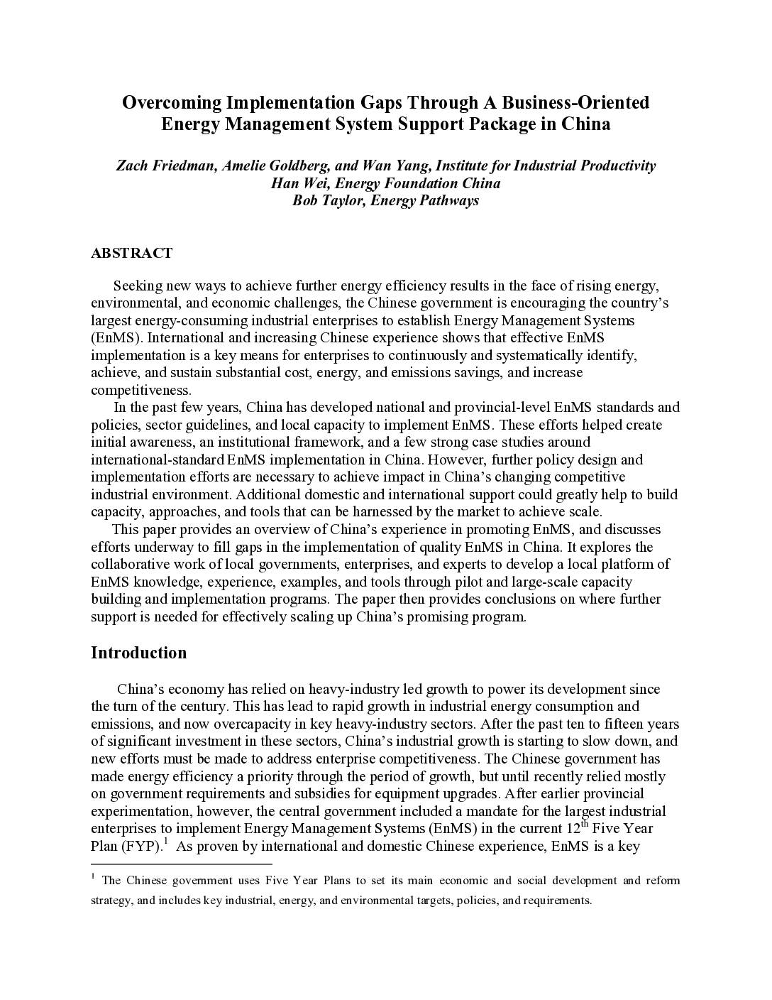 Overcoming Implementation Gaps Through A Business-Oriented Energy Management System Support Package in China