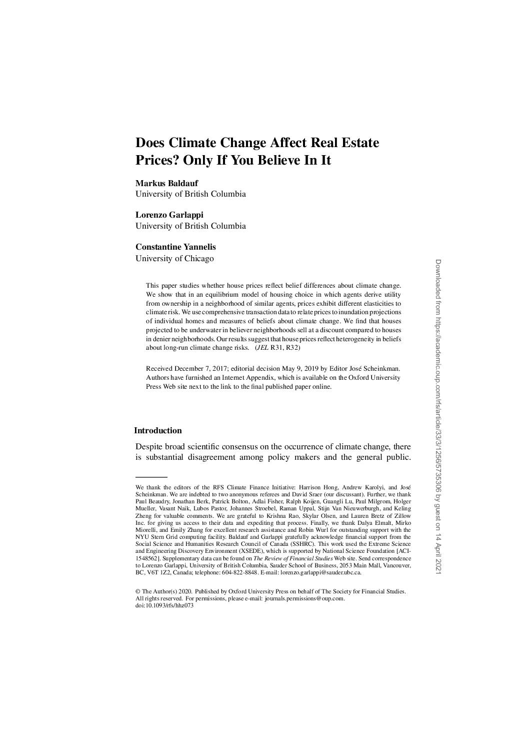 Does Climate Change Affect Real Estate Prices?