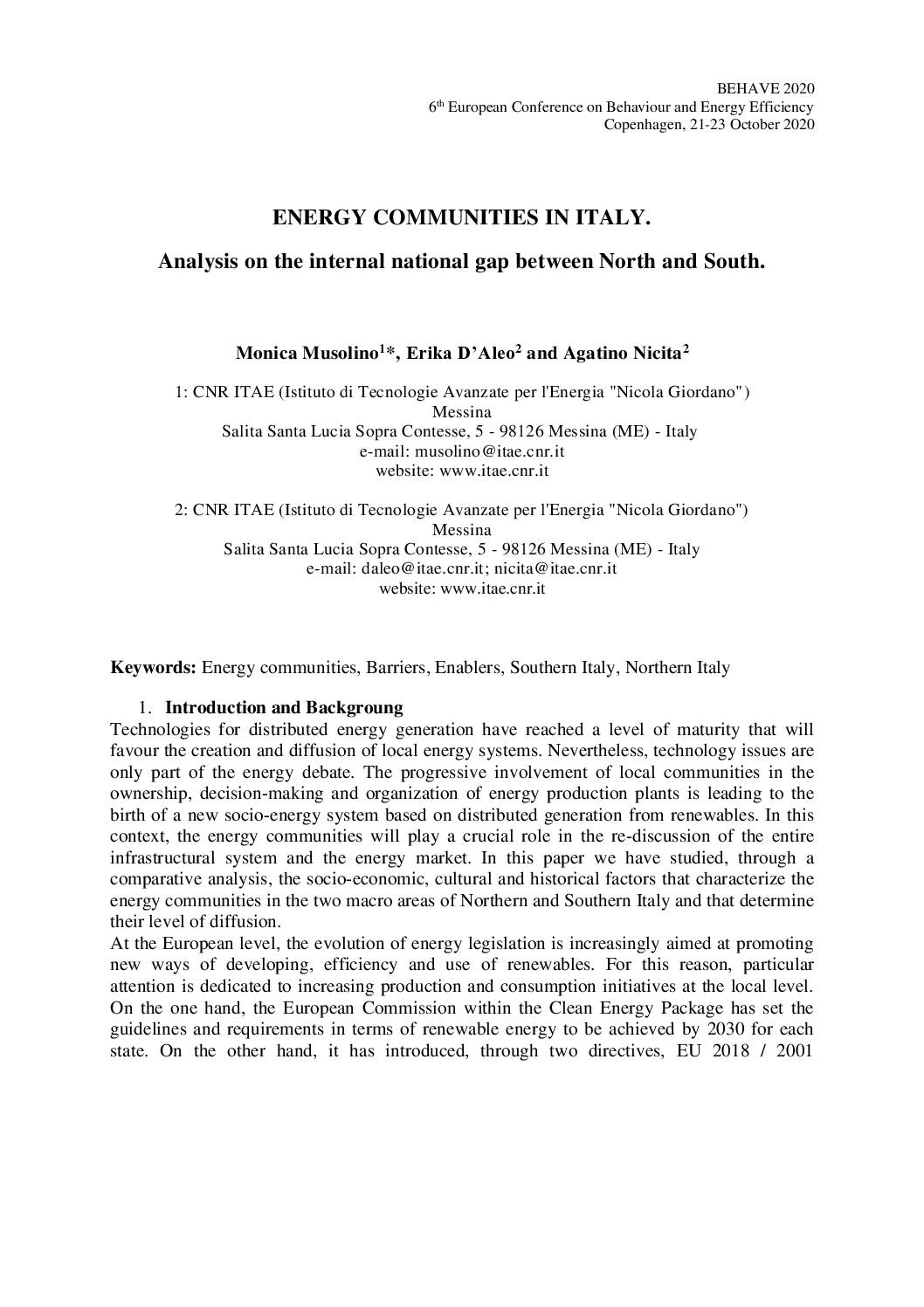 Energy Communities in Italy – Analysis on the internal gap between the North and South