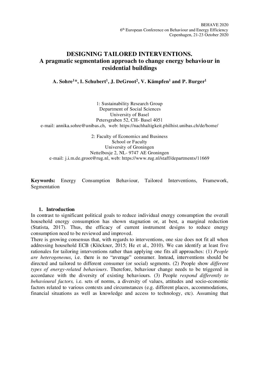 Designing tailored interventions : a pragmatic segmentation approach to change energy behaviour in residential buildings