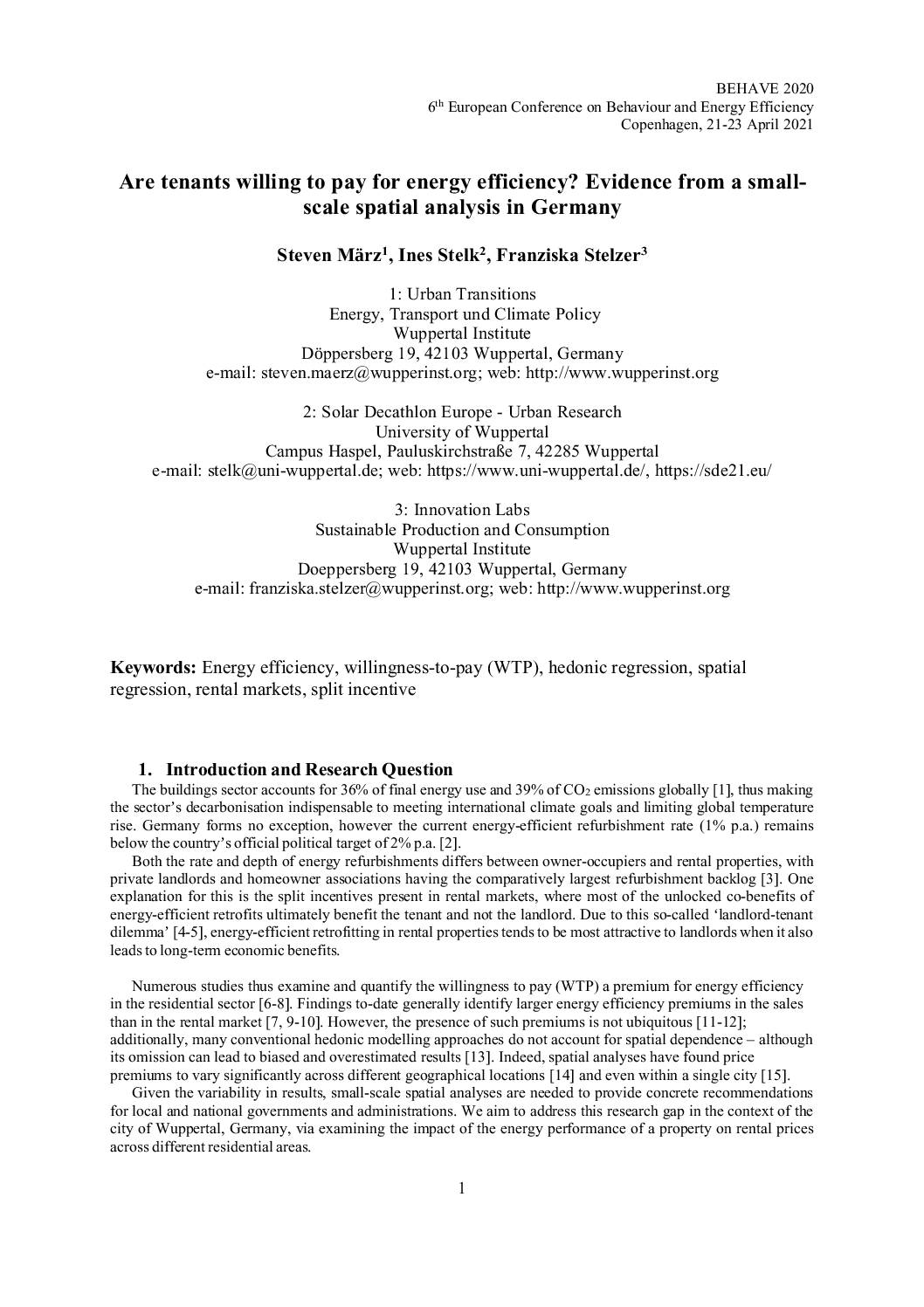 Are tenants willing to pay for energy efficiency? Evidence from a small-scale spatial analysis in Germany