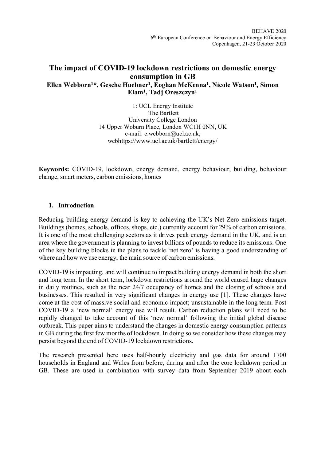 The impact of COVID-19 lockdown restrictions on domestic energy consumption in GB