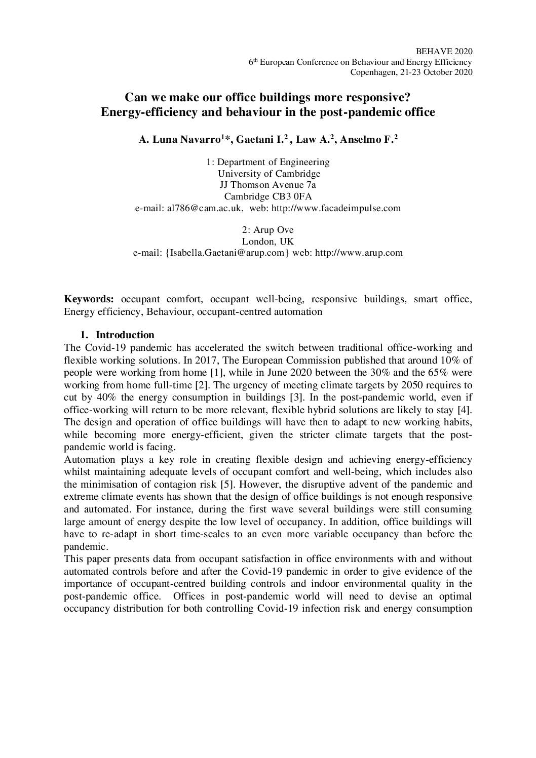 Can we make our office buildings more responsive? Energy-efficiency and behaviour in the post-pandemic office