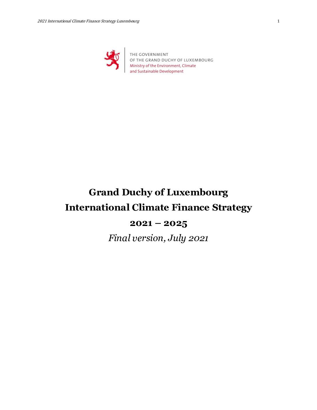 The Government of the Grand Duchy of Luxembourg: International Climate Finance Strategy