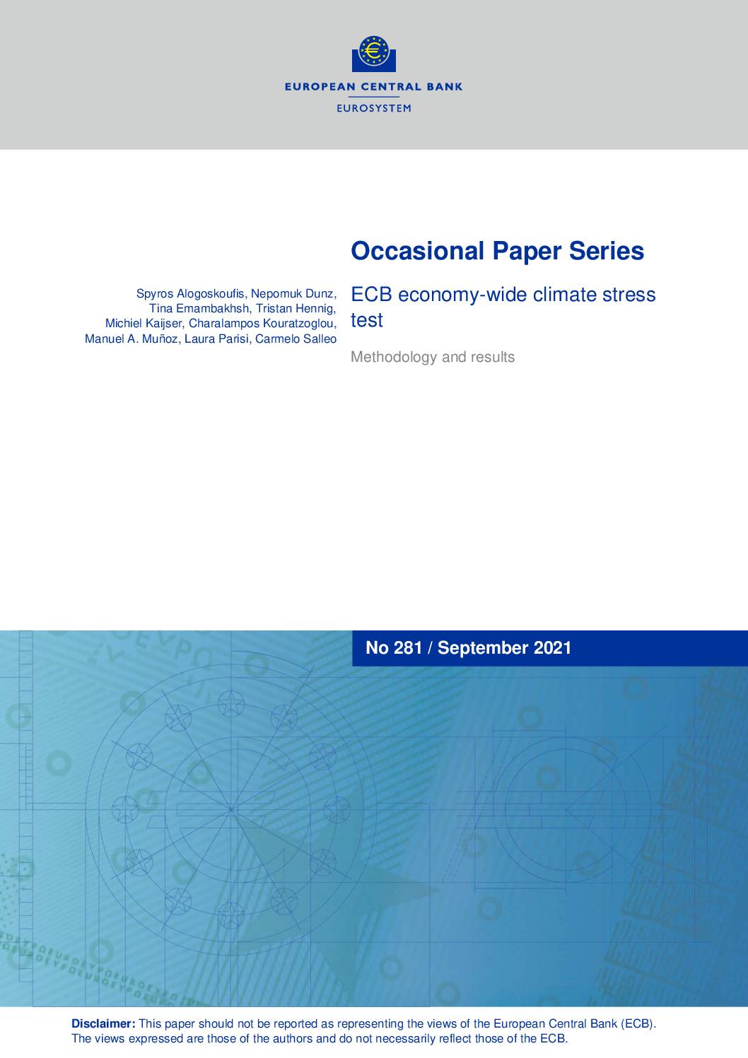 Occasional Paper Series: ECB Economy-Wide Climate Stress Test. Methodology and Results