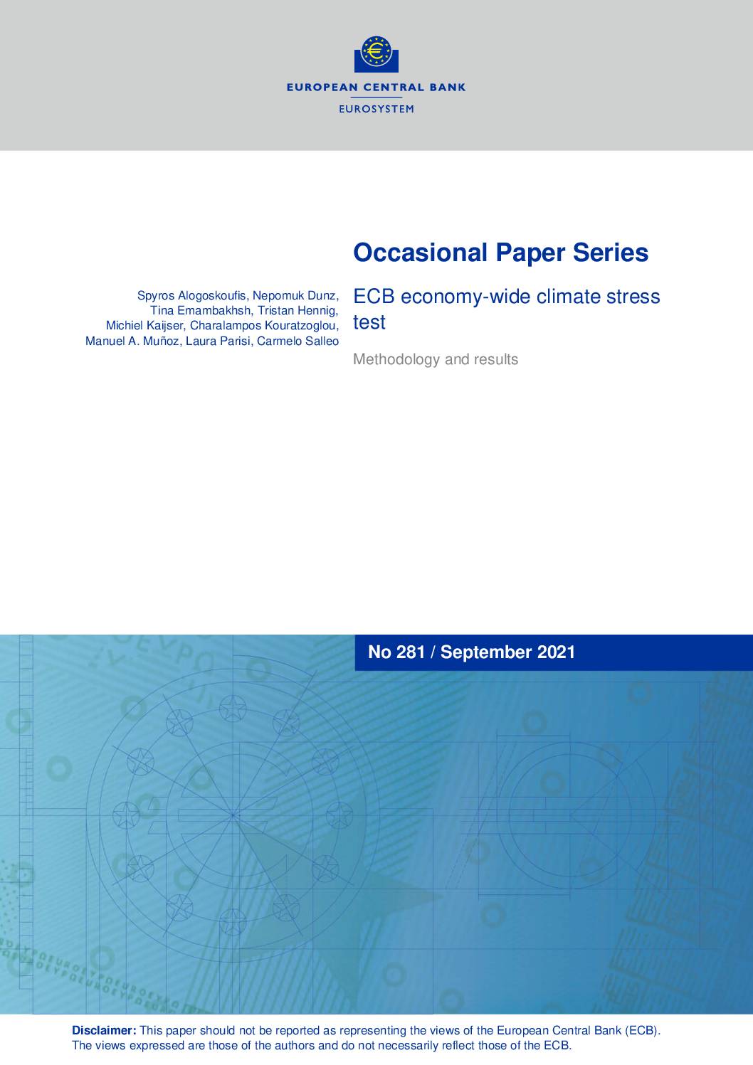 Occasional Paper Series: ECB Economy-Wide Climate Stress Test. Methodology and Results