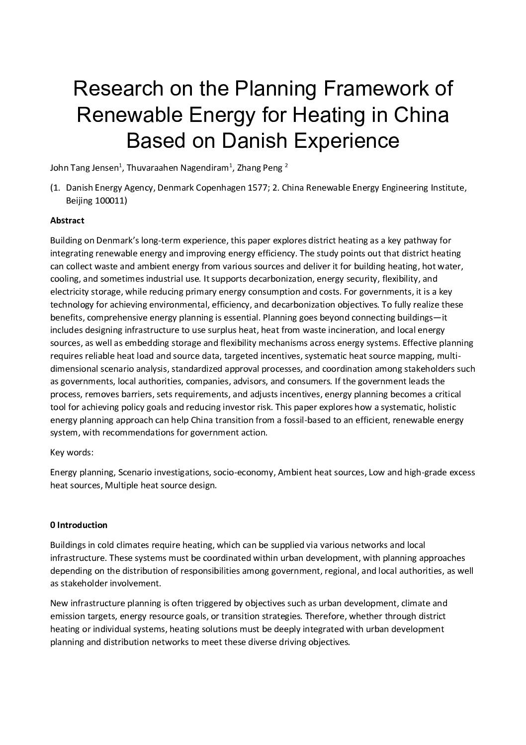 Research on the Planning Framework of Renewable Energy for Heating in China Based on Danish Experience